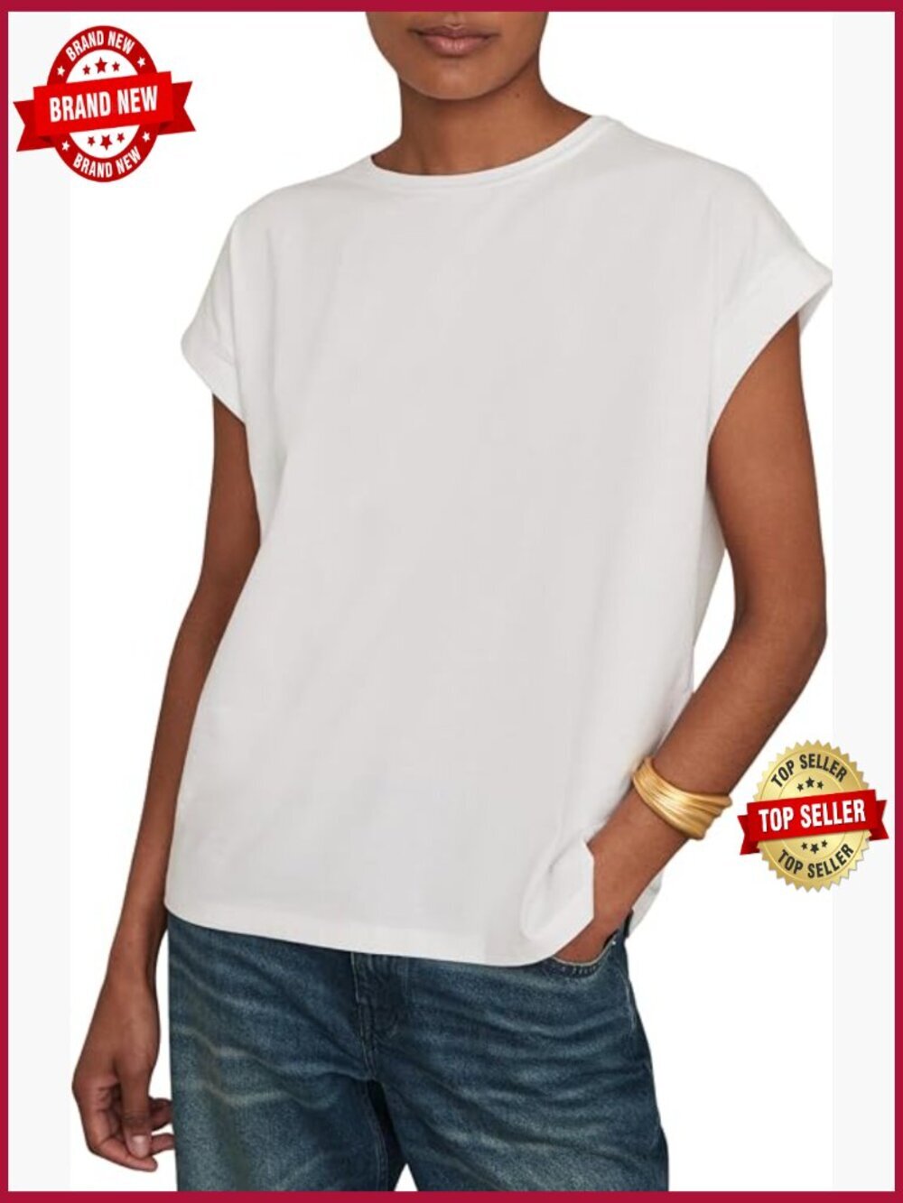 Cotton Crew Neck T-Shirt with Bell Sleeves